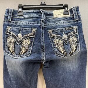 Miss Me Jeans Women's 27 (4) Dark Blue Standard Crop Angel Wings Faux Pockets